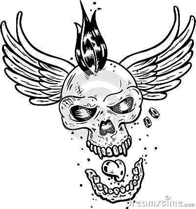 Image stock: Punk tattoo style skull with wings